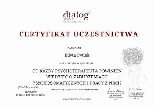 Certyfikat uczestnictwa — zaburzenia psychosomatyczne